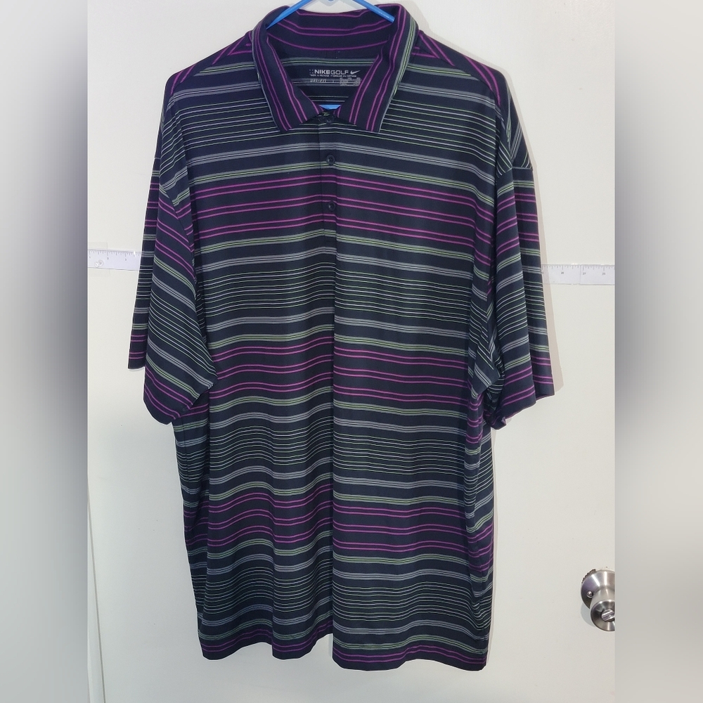 Nike Black and Purple Striped Polo Shirt Size 2XL